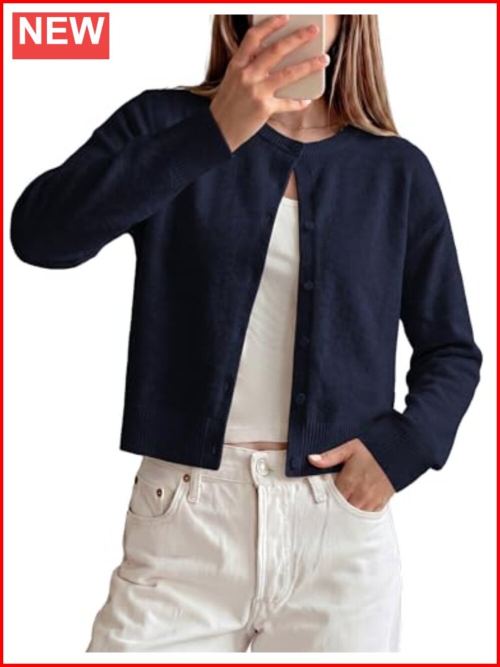 Cropped Cardigan Sweater Long Sleeve Crew Neck Open Front Y2K Fall Layering